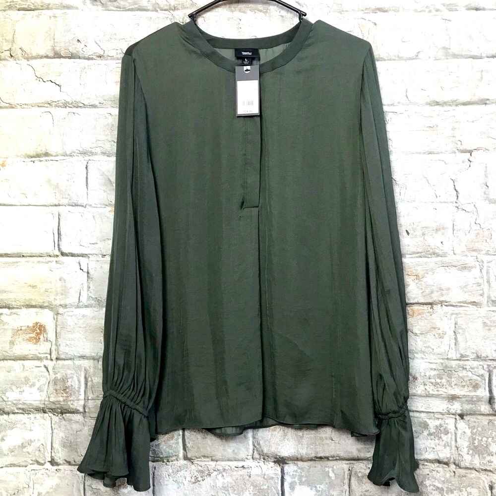 NEW Mossimo Green Blouse Sz Lg Ruffle Sleeves